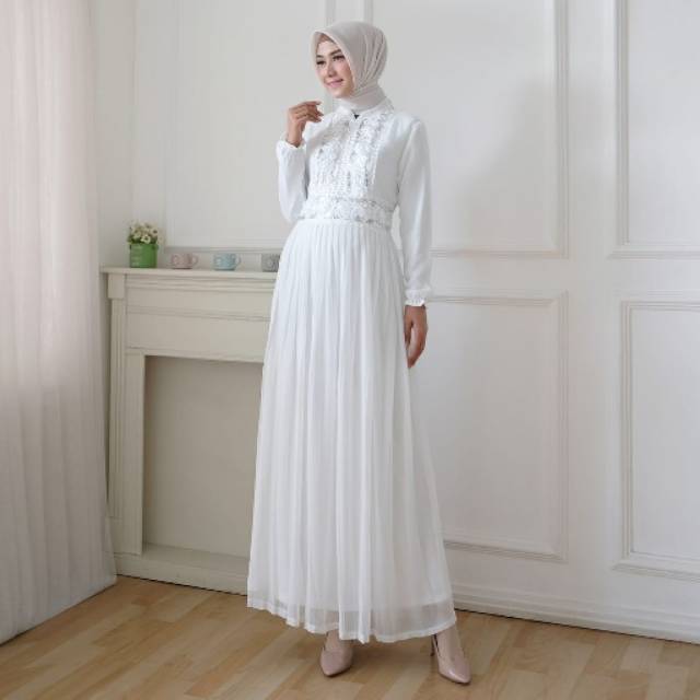 Gamis muslimah putih baju lebaran umroh haji