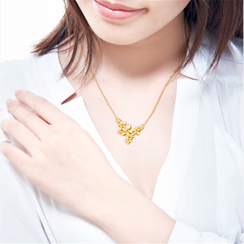 [Ready Stock]Fashion Gold-Plated Necklace Flower Frosted Pendant