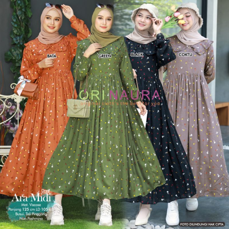 Midi Dress Wanita terbaru kekinian Busui Friendly Ara Midi Ori by Ori Naura