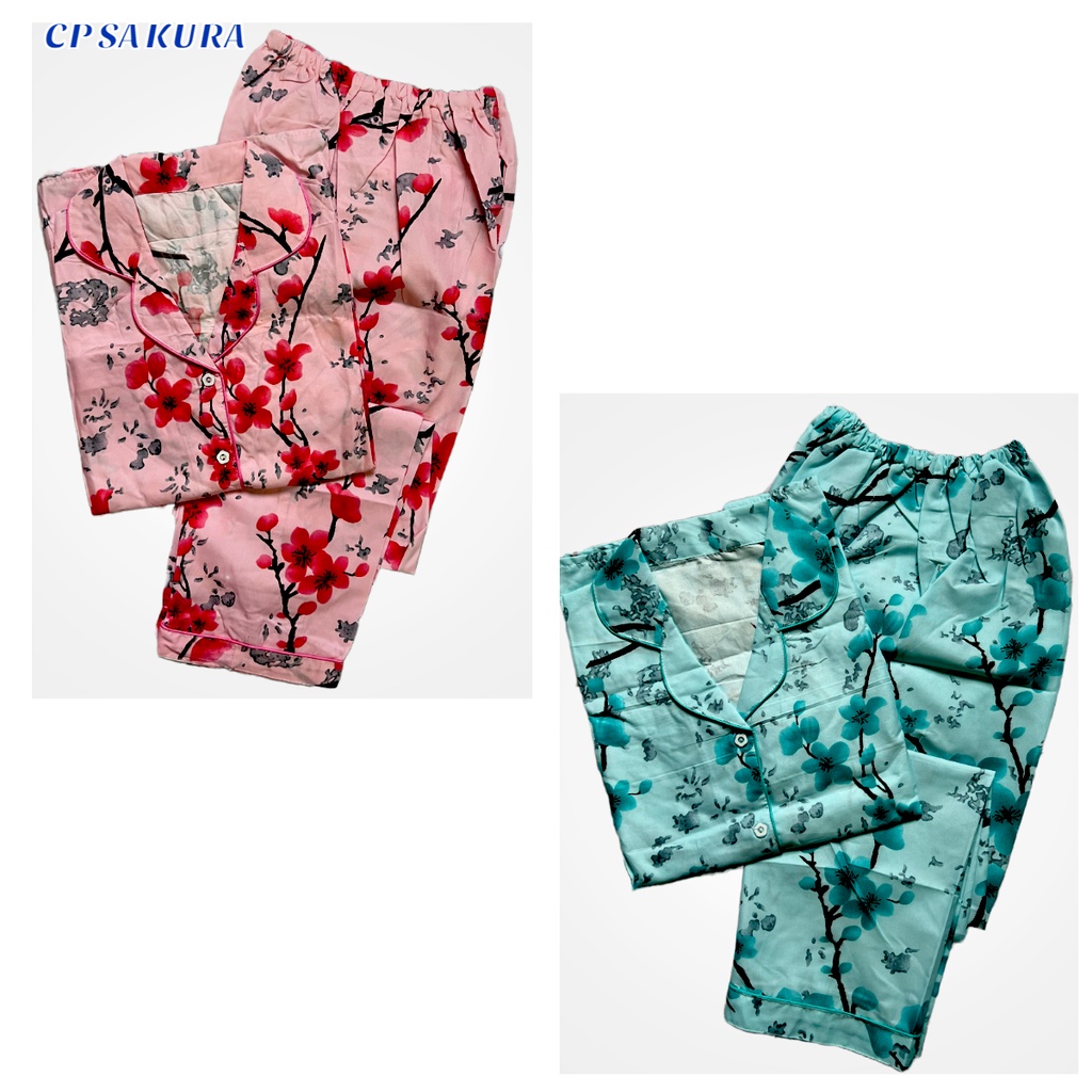 BAJU TIDUR WANITA/PIYAMA WANITA DEWASA KATUN MOTIF SAKURA CP/PP