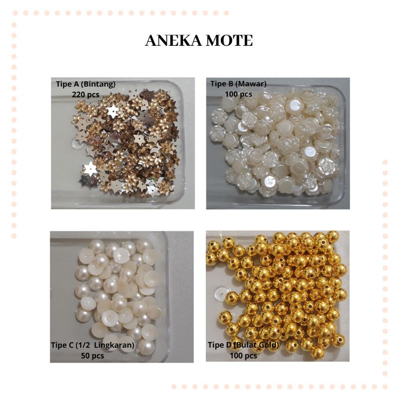 Mote Manik Mutiara | Manik Mote Bentuk Bulat, Bintang, Mawar, Setengah Lingkaran