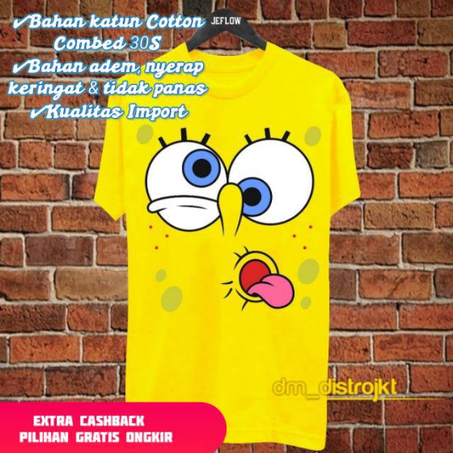 T shirt Katun Motif Spongebob Baju  Kaos  Distro Pria 