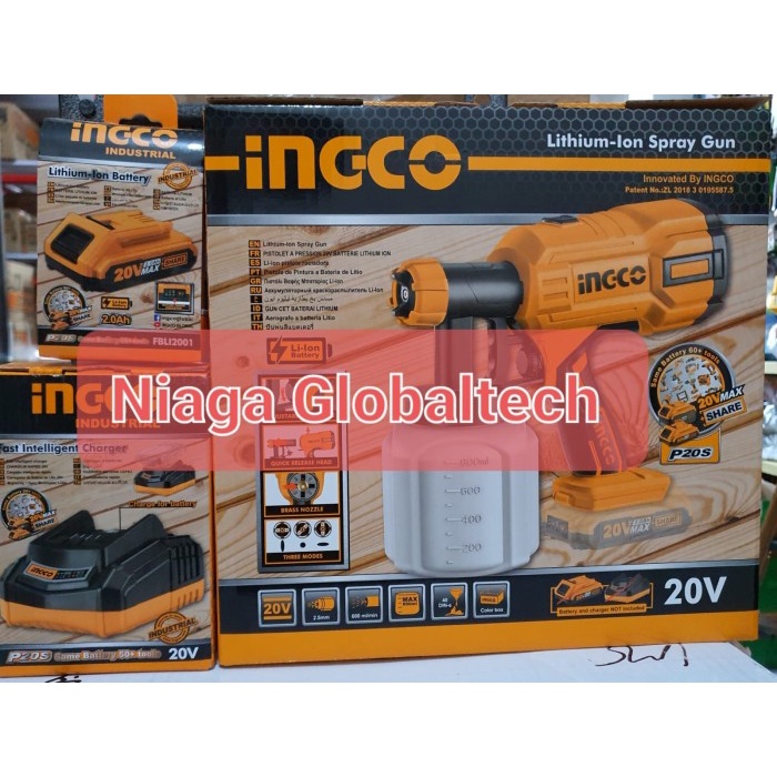 INGCO CSGLI2001 SPRAY GUN CORDLESS SEMPROTAN CAT + BATERAI + CHARGER