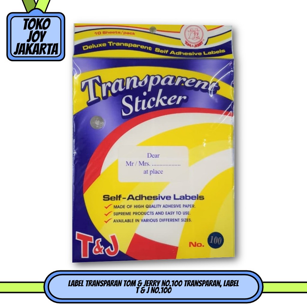 

Label TRANSPARAN Tom & Jerry No.100 transparan, Label T & J No.100