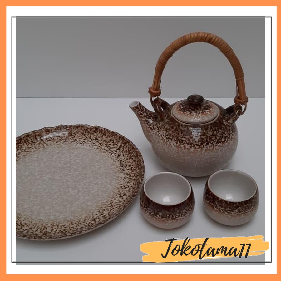 WV. GOJEK GRAB TEKO KERAMIK SET GELAS MOTIF ANTIK TEKO SET TEASET D1534SET - Hitam
