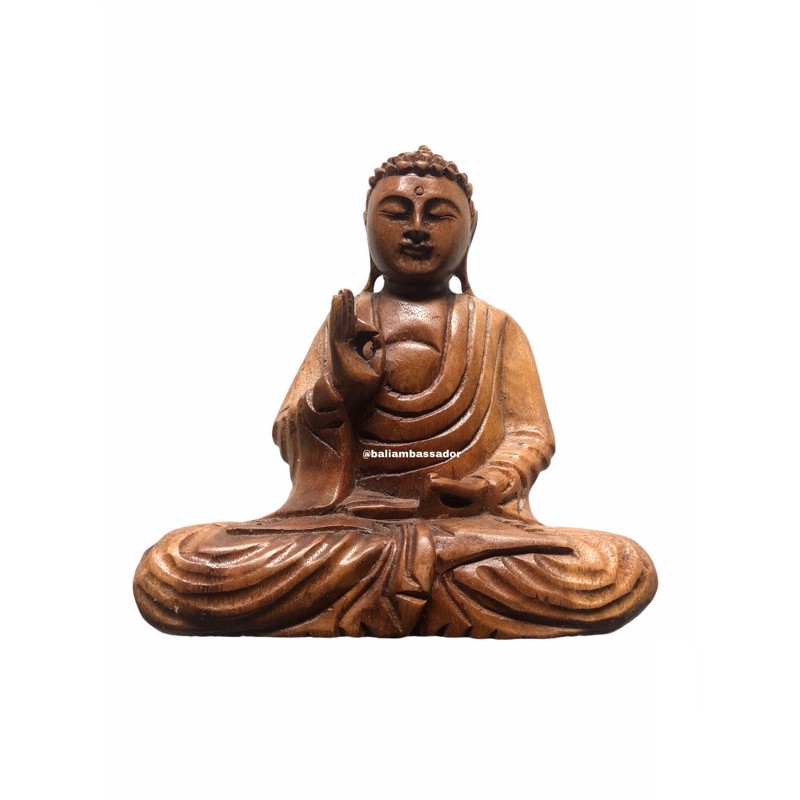 PATUNG BUDHA BERSILA KAYU