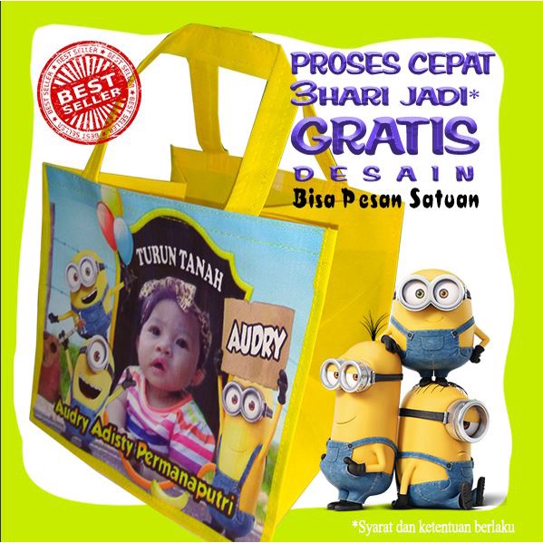 

Goodie Bag minions custom / Tas Ultah karater / Souvenir Ulang Tahun Papoy Minions Ukuran D 25x25x23cm