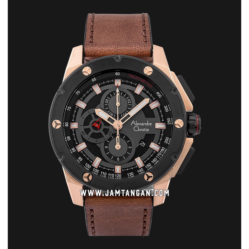 Alexandre Christie AC 6549 MC LBRBA Chronograph Men Black Dial Brown Leather Strap
