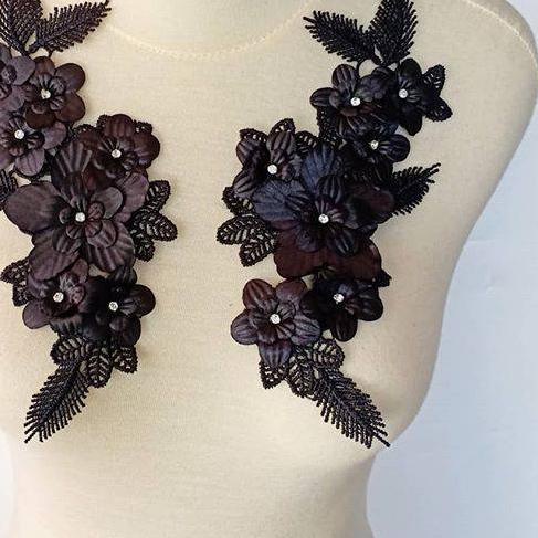 ֍ Sepasang lace bordir bunga 3d/bordir tempel/aplikasi bordirl ۩