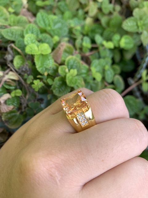 Cincin Casual Mewah Batu Kecubung Teh Champagne Smoky Quartz Mewah Minimalis Ring 18K Gold Filled