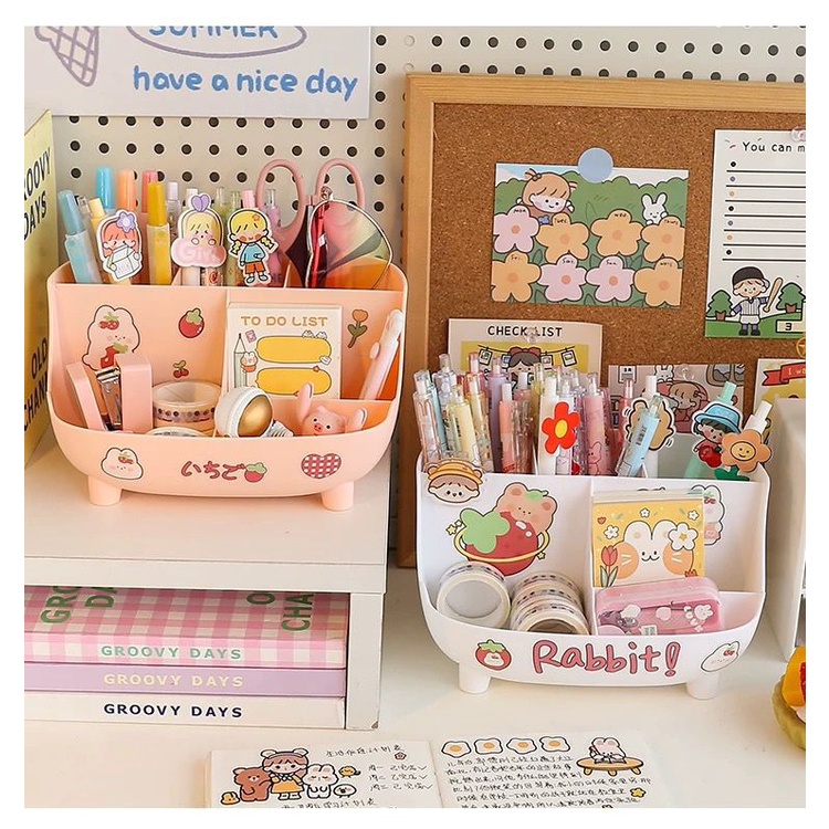 [littlecrab] Rak Pena Aesthetic 6 Tempat Pen Holder Desk Organizer Kotak Penyimpanan Multi Sekat Berkualitas Stationary Kit Lucu Unik