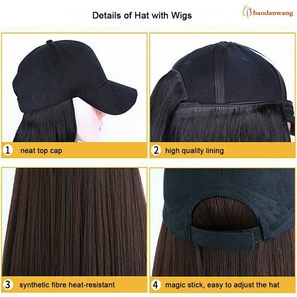 Topi baseball wig pendek 25-30cm rambut estension palsu