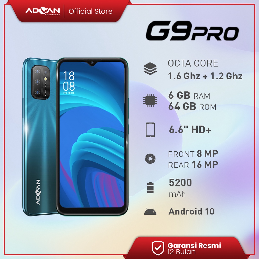 Advan G9Pro 6.6 Inci 6 GB 64 GB (Blue) Quad Camera Octacore Smartphone Android 10 Garansi Resmi-2
