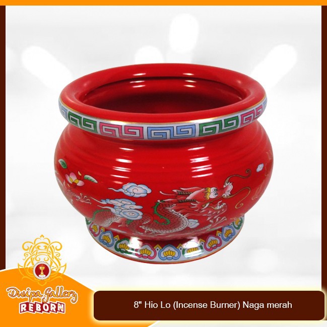 Tempat dupa Keramik 8&quot; Hio Lo (Incense Burner) Naga merah