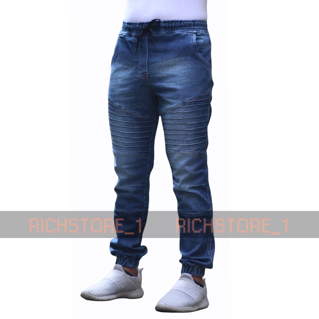 Celana Jogger Panjang Pria jeans Denim Model Bikers casual original