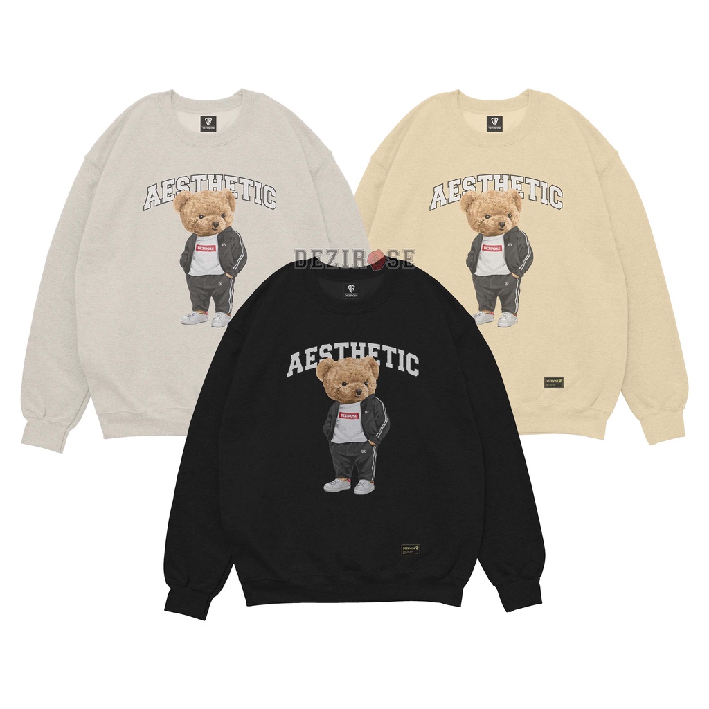 DEZIROSE Sweater Crewneck Bear Aesthetic Pria &amp; Wanita Distro Fleece Tebal Premium Size M-XXL