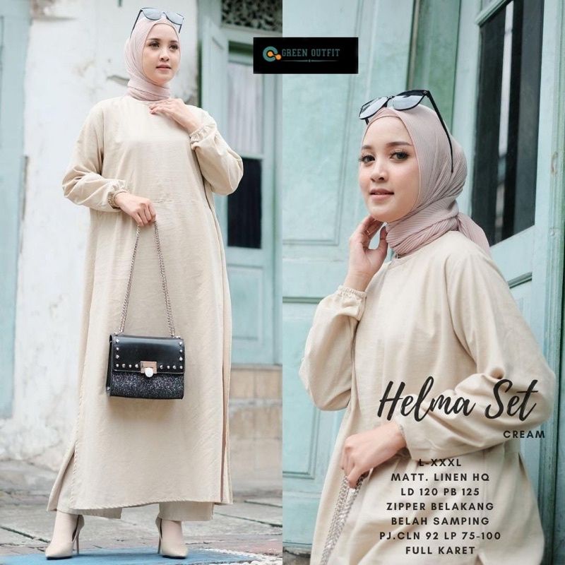 Helma Set Setelan Linen Tunik dan Kulot Jumbo LD 120 cm