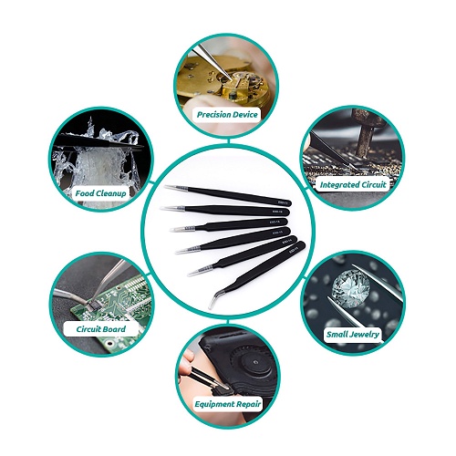 Pinset 6 Fungsi Serbaguna Stainless Steel Anti-static Tweezers Tools
