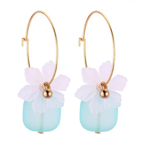 LRC Anting Hoops Fashion Flower Shape Decorated Earrings