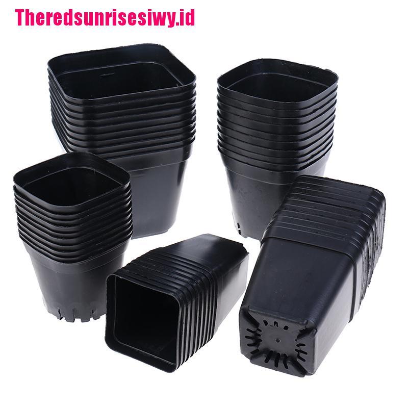 10pcs Pot Bunga Bentuk Kotak Kecil Bahan Plastik Warna Hitam