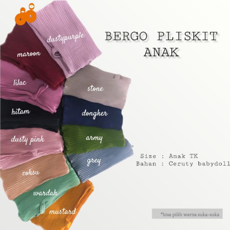 GROSIR ISI 10 PCS Bergo Plisket Anak Bergo Ped Plisket Anak ceruty crepe SUPLIER JILBAB