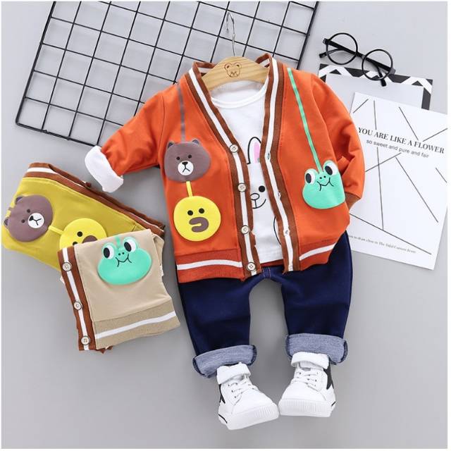 D3 baju setelan anak cowok 3in1 vest jogger import