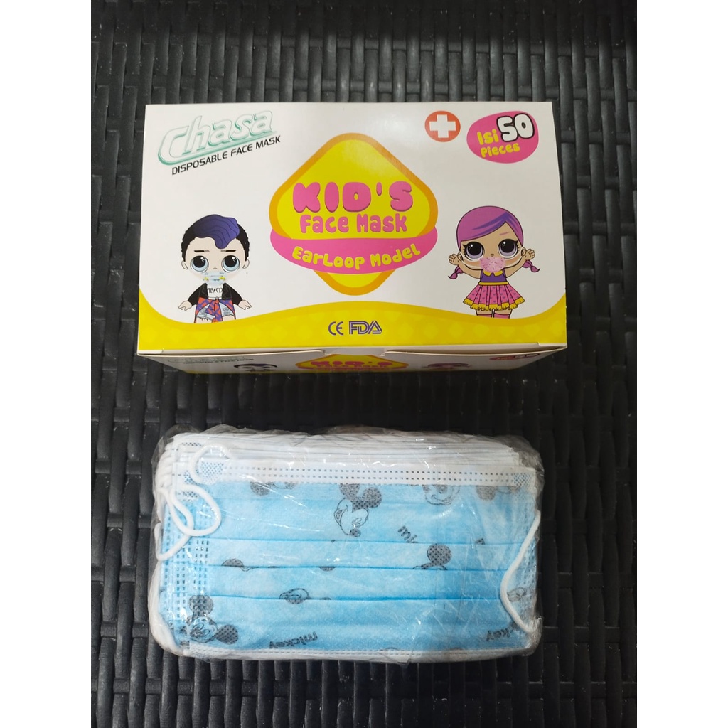 Masker Anak 3ply isi 50 Pcs Earloop 3-14 Tahun Premium Quality
