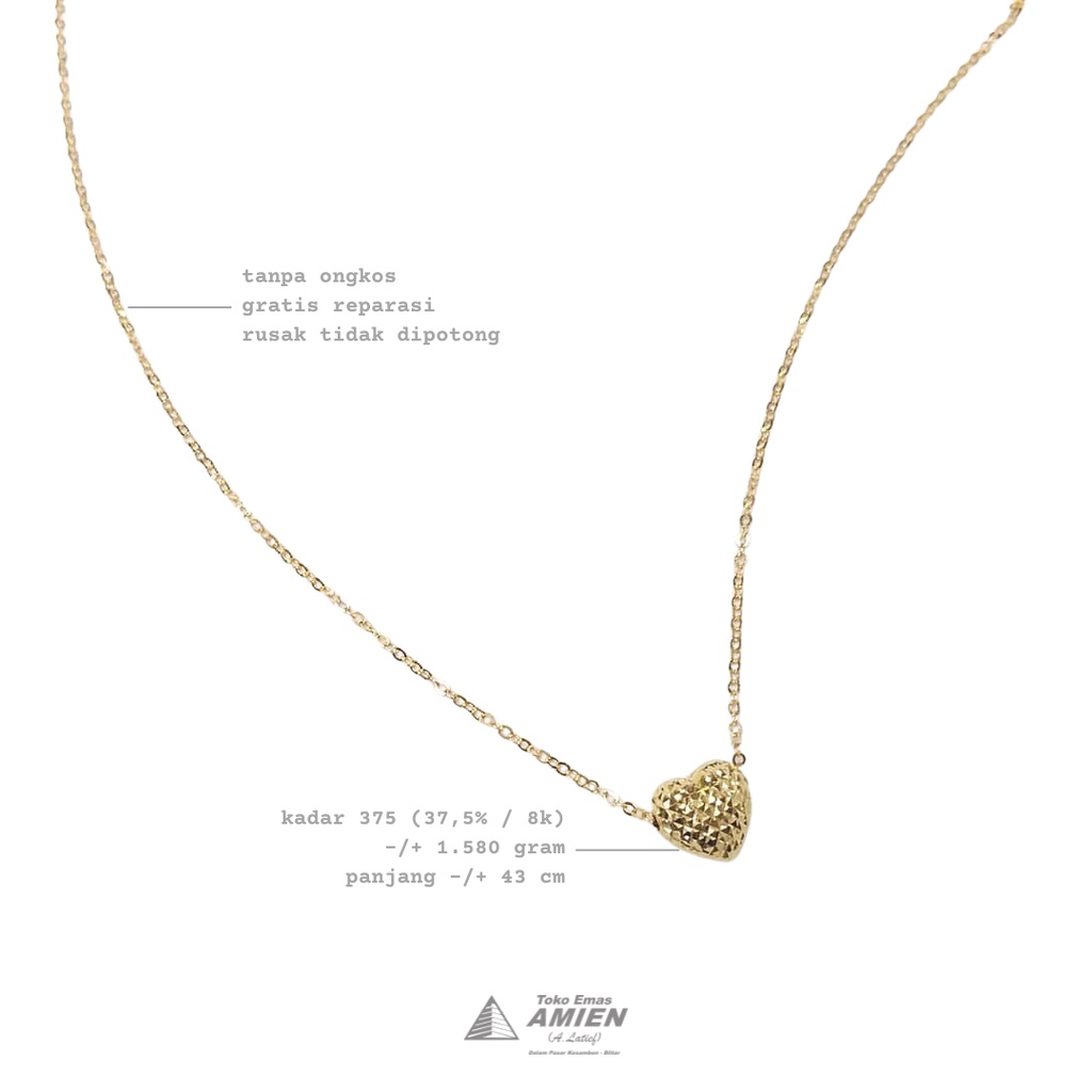 Toko Emas Amien Kalung Emas Asli HWT Kadar 375 (37,5% / 8K) 1.580 Gram - Casano Love