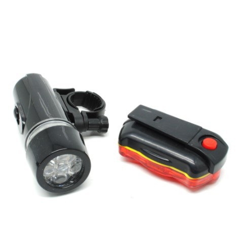 [LAMPUSEPEDA] -  Powerbeam Lampu Depan Sepeda 5 LED &amp; Lampu Belakang - HB-618 - Black