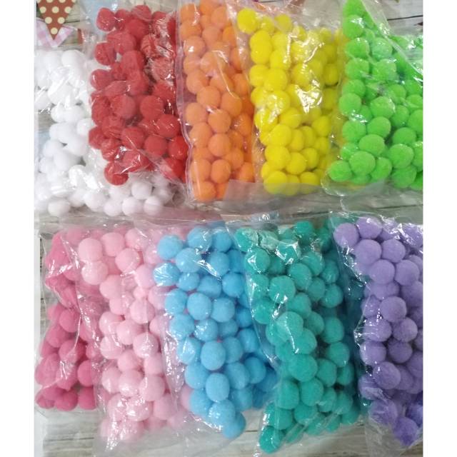 Pompom halus 1.5cm mix warna 100 pcs