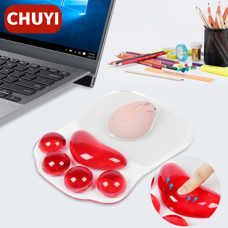 Mouse Pad Bahan Silikon Lembut Transparan Motif Telapak Kaki Kucing 3D