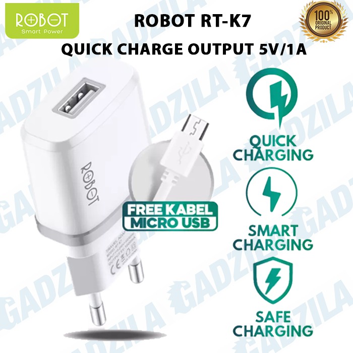 ROBOT RT-K7 ADAPTOR POWER CHARGER QUICK CHARGE SINGLE PORT USB 5V 1A