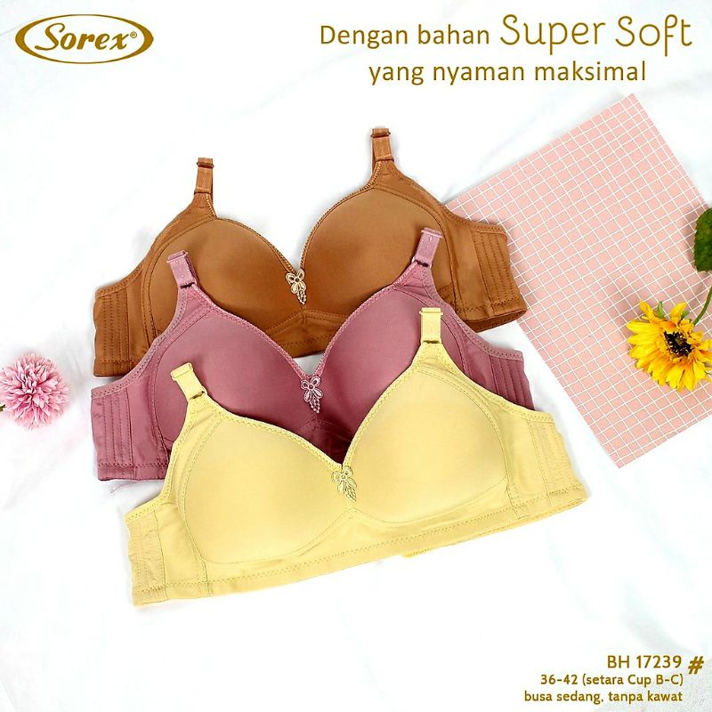 BRA WANITA SOREX ART 17239. SUPER SOTF TANPA KAWAT BUSA TIPIS KAIT:3  CUP.C UK:36.38.40.42