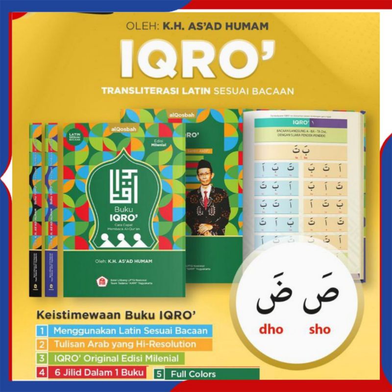 Buku Iqro Milenial Disertai Latin Cara Cepat Membaca Al Quran Full Colour Warna - Buku Iqro Latin - 