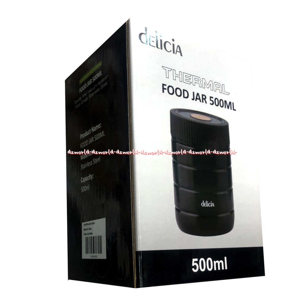 Delicia Vacuum Food Jar 500ml Wadah Makan Kedap Udara Thermal Food Jar 500 ml Tempat Makanan Tempat Bekel Model Tabung Warna Hitam Black