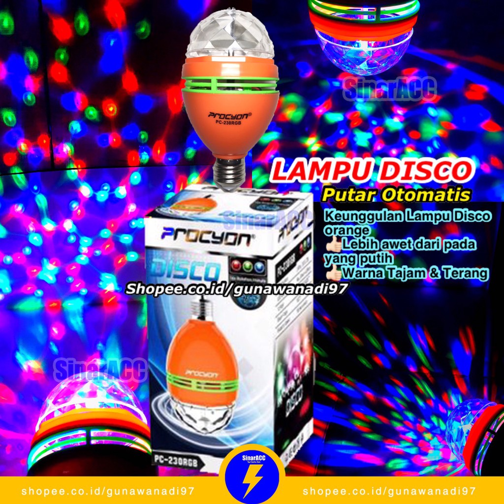 Lampu disco putar otomatis 17an agustusan color lampu disko warna warni rotating light lamp procyon