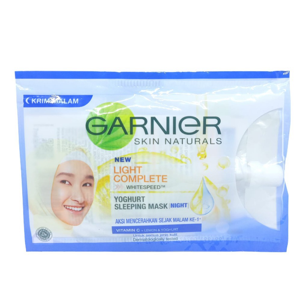 (INEED) (sachet) GARNIER Light Complete Yoghurt Sleeping Mask Night Cream 7ml - Krim Malam