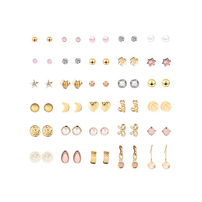 LRC Anting Set Fashion Gold Alloy Ear 30 Pairs Of Nails F83549