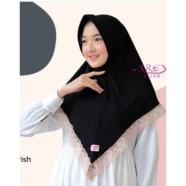 068 NINDI ORI AREY HIJAB || JILBAB INSTAN RENDA PRADA-Hitam