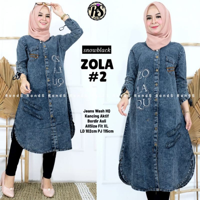 TUNIK JEANS ZOLA #2, BAHAN JEANS WASH HQ, LD.102 PB.115, BORDIR ORI, KANCING AKTIF, LENGAN SERUT