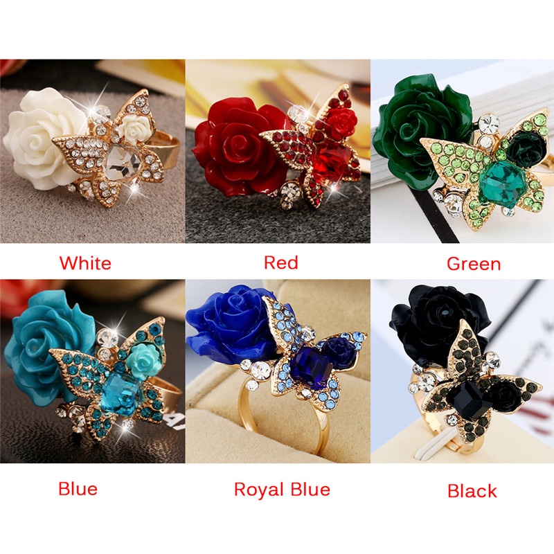 Butterfly Cincin Kristal Berlian Imitasi Bentuk Kupu-Kupu Adjustable Untuk Pertunangan