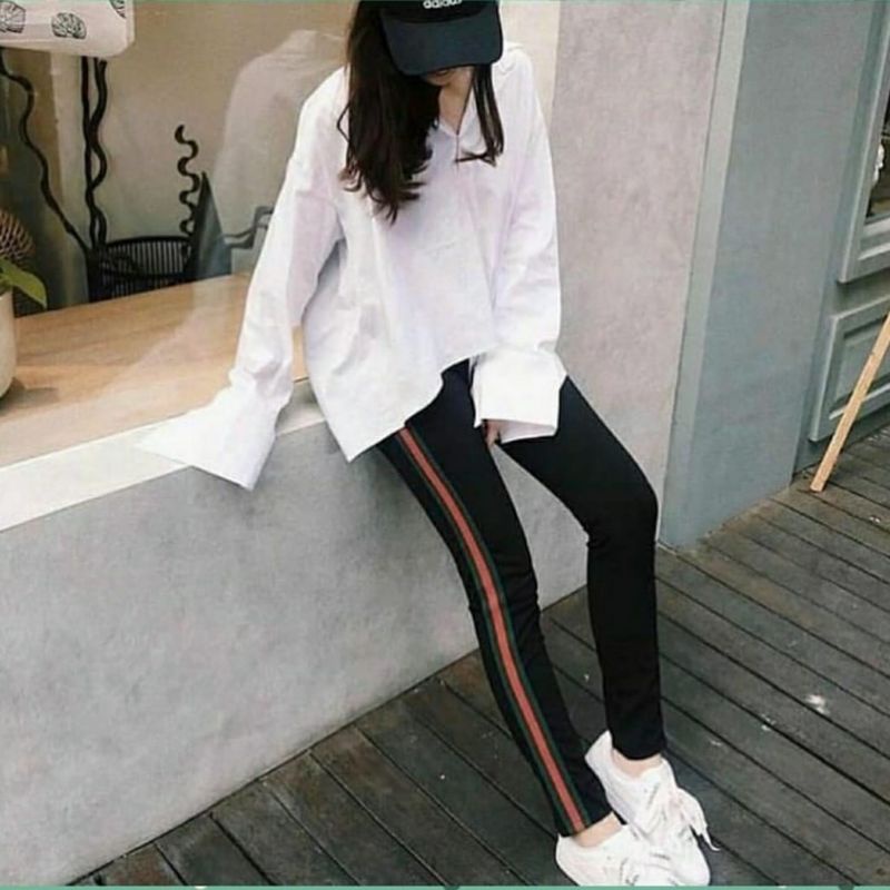 Legging salur Legging salur lis putih samping / Legging wanita Legging