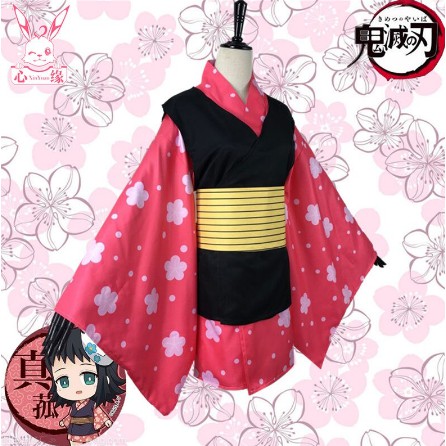 【QTakasi】COSTUM COSPLAY MAKOMO KIMETSU NO YAIBA KIMETSU NO YAIBA YUKATA KIMONO