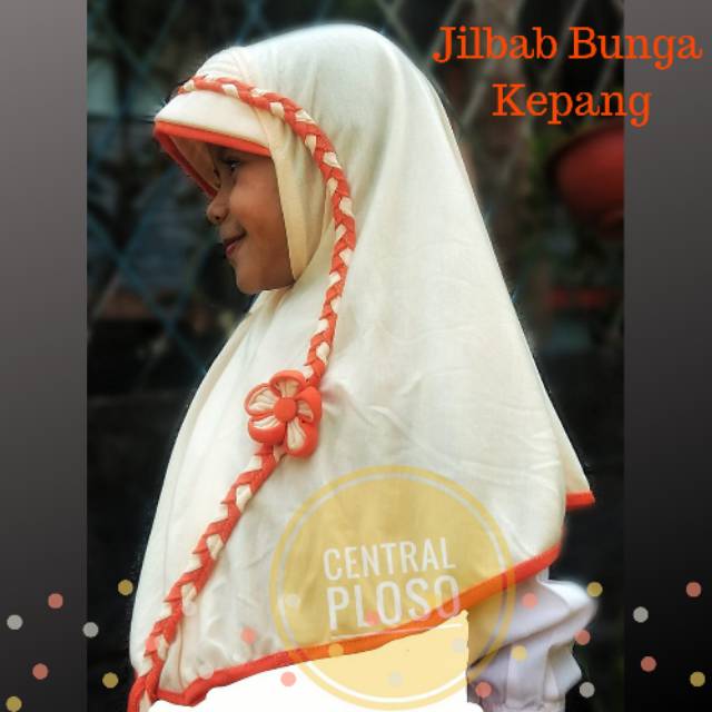 Jilbab Anak Warna Cantik dan Menarik dengan Kepang Bunga Bahan Kaos Super