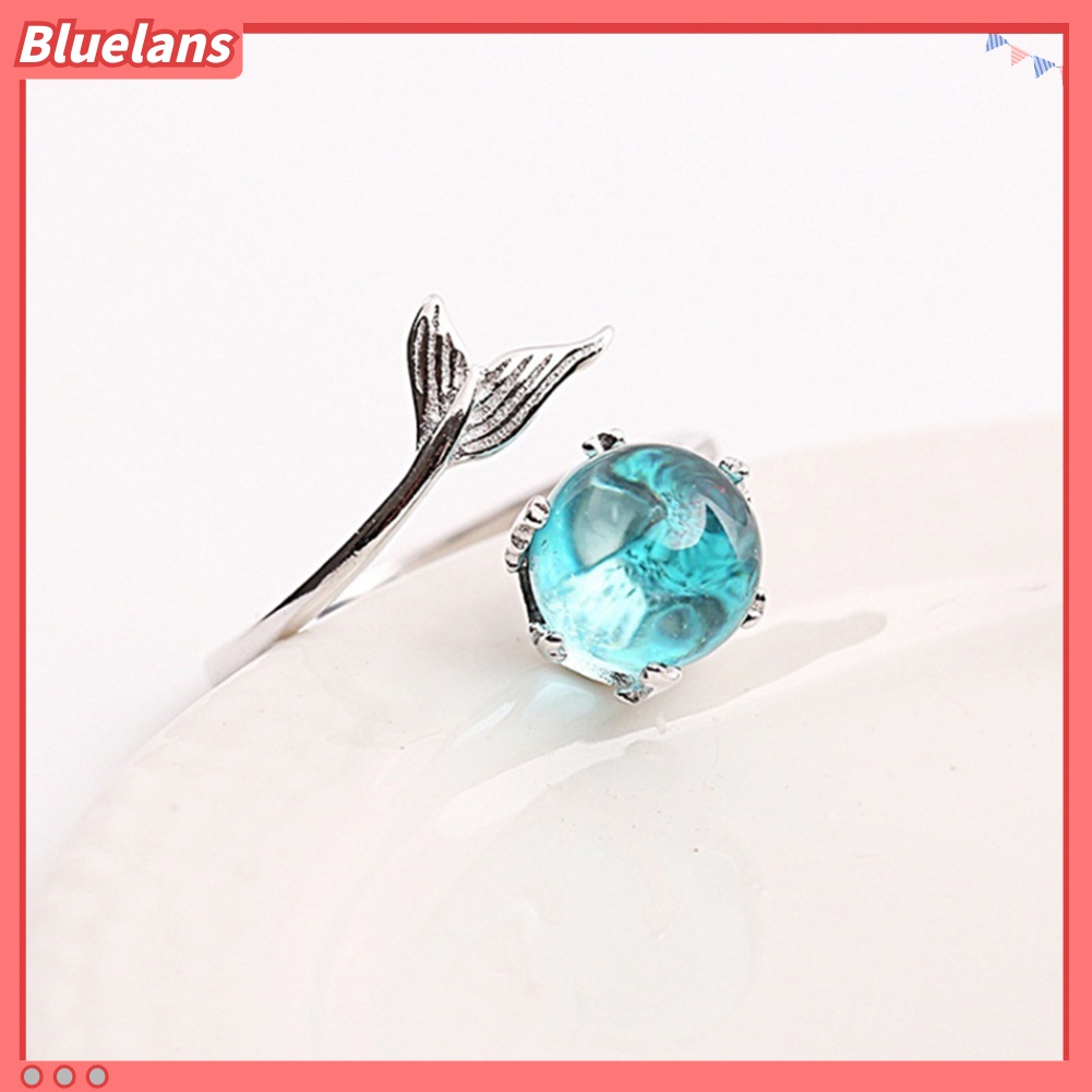 Bluelans Adjustable Mermaid Tail Blue Rhinestone Bubble Finger Opening Women Ring Gift