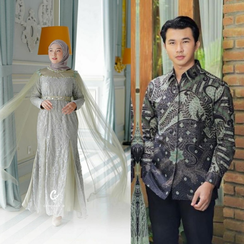 READY JUMBO - DRESS SAGE GREEN COUPLE GAMIS MAXI COUPLE BRUKAT DRESS BRUKAT MAXI COUPLE GAMIS KONDANGAN KEMEJA BATIK GAMIS BRUKAT