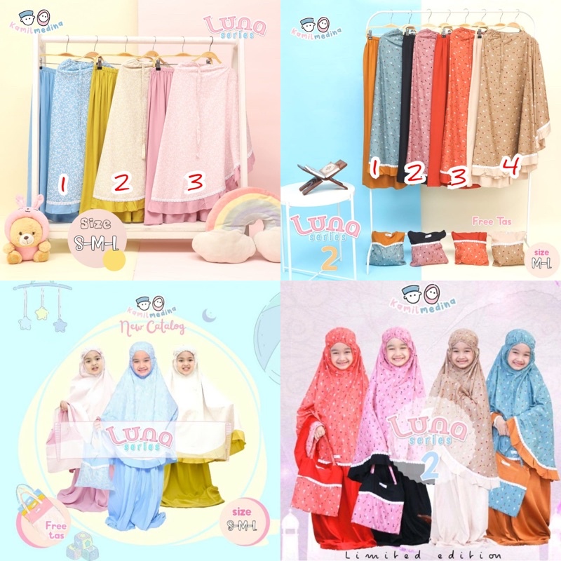 RAF KAMIL MEDINA Mukenah Luna Series 2 Pakaian Muslim Rukuh Anak Perempuan Mukena Madina