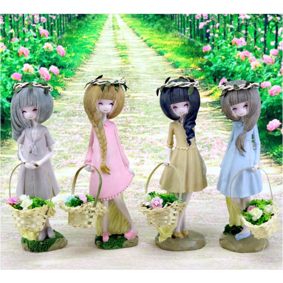 Fairy Flower Girl Resin Doll / Patung Pajangan Cewe Keranjang Bunga