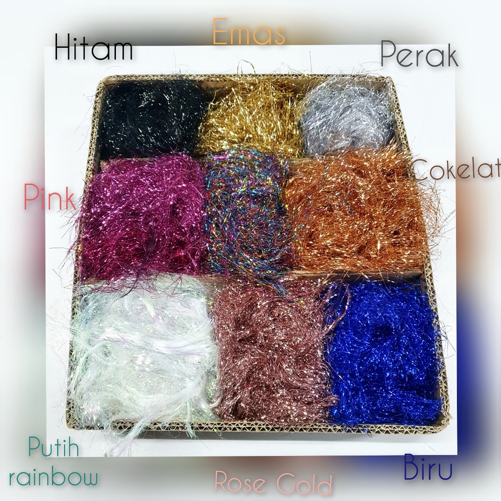 

Isi hampers parcel / Rumput Kertas Dekoras Metalik / gift box filler / Kertas shredded Cacah Serut / isian hampers / kertas cacah / isi gift box