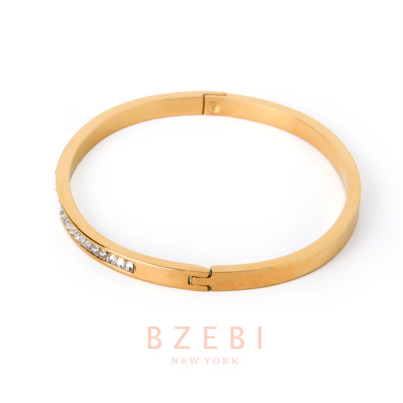 Bzebi Gelang Bangle Titanium Steel Lapis Emas 18k Hias Berlian Imitasi Gaya Korea 596b